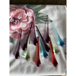 11 Green, Blue, Red & Purple Iridescent Glass Tear Rain Drop Prisms Ornament